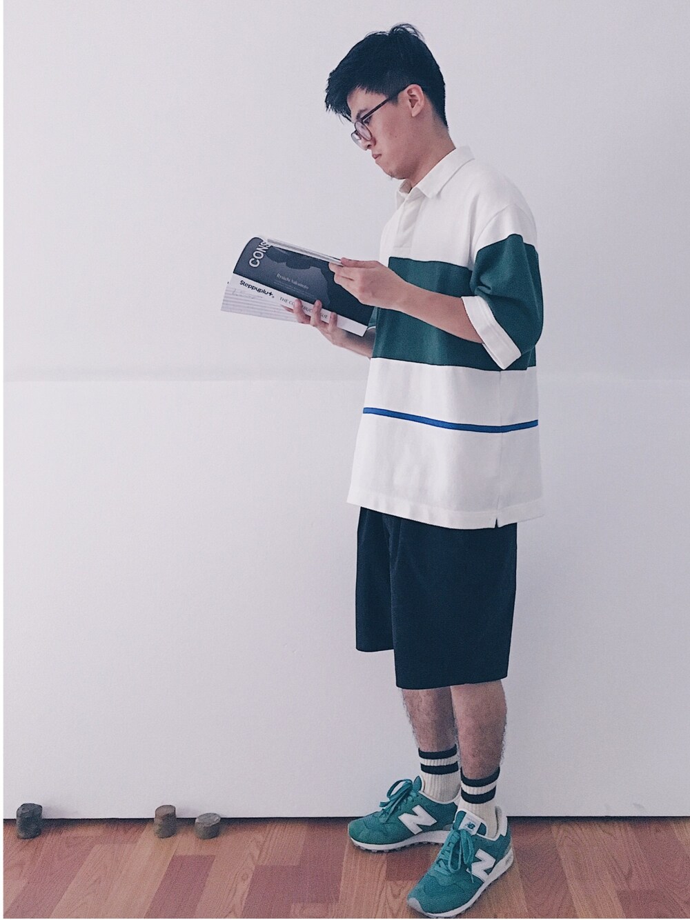 「夏、ootd、街头搭配、oversize、New Balance、wdywt」｜「NEW BALANCEのアイテム（スニーカー、グリーン系）」を使った、user_729さん（メンズ・165cm）の秋コーディネートの1枚目の写真