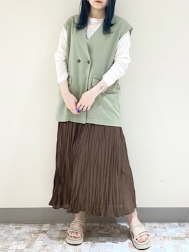 「ワッシャースカート」｜「アイテム（その他）」を使った、manaty.さん（レディース・159cm）の春コーディネート