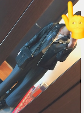 「DISCOAT（ディスコート）のアイテム（ライダースジャケット）」を使った、ピーナツさん（レディース・168cm）の冬コーディネート