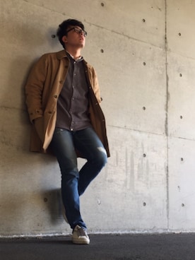 「アイテム（ステンカラーコート）」を使った、みずきさん（メンズ・173cm・10代）の冬コーディネート