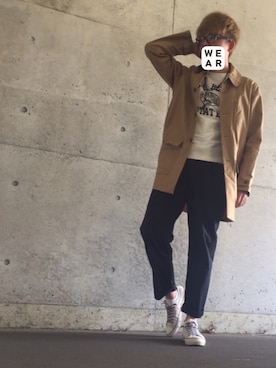 「アイテム（ステンカラーコート）」を使った、みずきさん（メンズ・173cm・10代）の春コーディネート