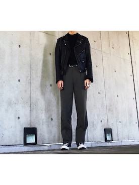 「WACKO MARIA（ワコマリア）のアイテム（ライダースジャケット）」を使った、ニケさん（メンズ・180cm）の春コーディネート