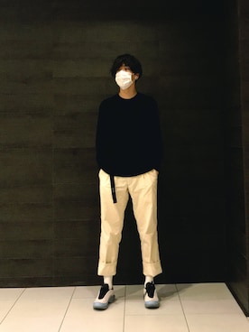 「COMME des GARCONS（コムデギャルソン）のアイテム（スウェット、ブラック系）」を使った、ニケさん（メンズ・180cm）の春コーディネート