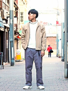 「ナイロンパンツ」｜「アイテム（ノーカラージャケット）」を使った、Takamyさん（メンズ・172cm）の冬コーディネート