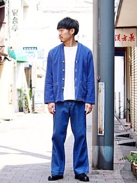 「バギーパンツ」｜「アイテム（ノーカラージャケット）」を使った、Takamyさん（メンズ・172cm）の春コーディネート