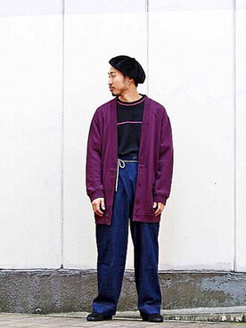 「BASISBROEK（バシスブルック）のアイテム（デニムパンツ）」を使った、Takamyさん（メンズ・172cm）の秋コーディネート