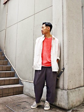 「BASISBROEK（バシスブルック）のアイテム（トップス）」を使った、Takamyさん（メンズ・172cm）の夏コーディネート