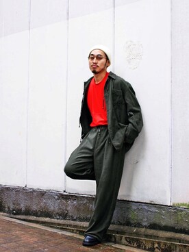 「パジャマ」｜「アイテム（その他アウター）」を使った、Takamyさん（メンズ・172cm）の秋コーディネート