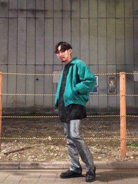 「パイソン柄」｜「アイテム（その他アウター）」を使った、Takamyさん（メンズ・172cm）の秋コーディネート