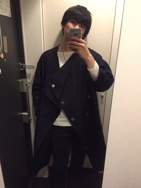 「mercibeaucoup,（メルシーボークー）のアイテム（トレンチコート）」を使った、つるちゃんさん（メンズ・174cm）の春コーディネート