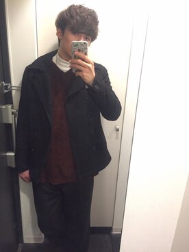 「MK MICHEL KLEIN HOMME （エムケーミッシェルクランオム）のアイテム（ピーコート）」を使った、つるちゃんさん（メンズ・174cm）の冬コーディネート