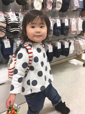 「present（プレゼント）のアイテム（バッグ）」を使った、ムギちゃんさん（キッズ・80cm）の冬コーディネート