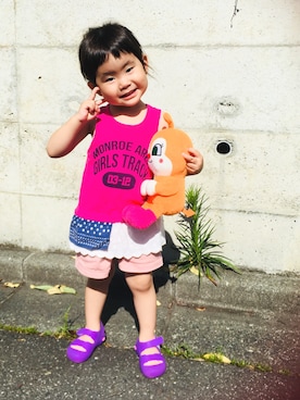 「F.O.KIDS（エフオーキッズ）のアイテム（タンクトップ）」を使った、ムギちゃんさん（キッズ・80cm）の夏コーディネート