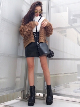 「レザースカート」｜envym_officialさん（レディース・160cm）の秋コーディネート