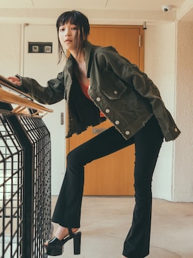 「ENVYM（アンビー）のフレアカラージェギンス                              （その他パンツ）」を使った、envym_officialさん（レディース・160cm）の春コーディネート