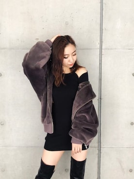 「アイテム（その他アウター、グレー系）」を使った、envym_officialさん（レディース・160cm）の冬コーディネート