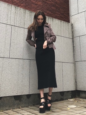 「ENVYM（アンビー）のアイテム（ライダースジャケット）」を使った、envym_officialさん（レディース・160cm）の春コーディネート