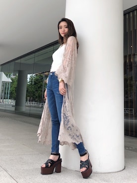 「ニットキャミソール」｜「アイテム（その他アウター）」を使った、envym_officialさん（レディース・160cm）の夏コーディネート