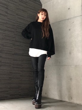 「ENVYM（アンビー）のスウィッチングステッチブーツ（ブーツ）」を使った、envym_officialさん（レディース・160cm）の秋コーディネート