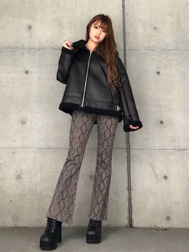 「パイソン柄」｜envym_officialさん（レディース・160cm）の秋コーディネート