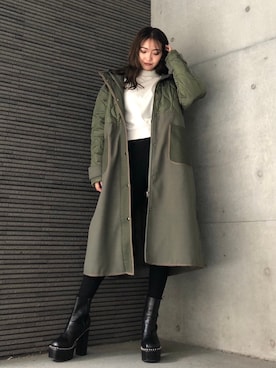 「ENVYM（アンビー）のスウィッチングステッチブーツ（ブーツ）」を使った、envym_officialさん（レディース・160cm）の秋コーディネート