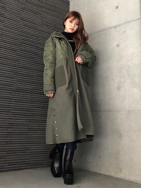 「アイテム（その他アウター、グリーン系）」を使った、envym_officialさん（レディース・160cm）の冬コーディネート
