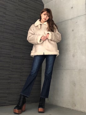 「ムートンジャケット」｜「アイテム（その他アウター）」を使った、envym_officialさん（レディース・160cm）の冬コーディネート