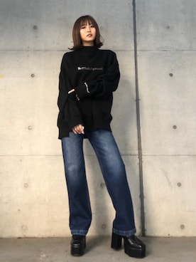 「ストレートデニム」｜envym_officialさん（レディース・160cm）の冬コーディネート