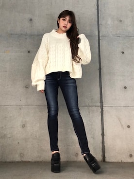 「ハイウエストデニム」｜envym_officialさん（レディース・160cm）の冬コーディネート