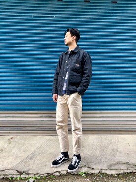 「AGILITY（アジリティー）のアイテム（パンツ）」を使った、Jie Linさん（メンズ・187cm）の春コーディネート