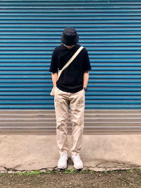 「AGILITY（アジリティー）のアイテム（パンツ）」を使った、Jie Linさん（メンズ・187cm）の春コーディネート