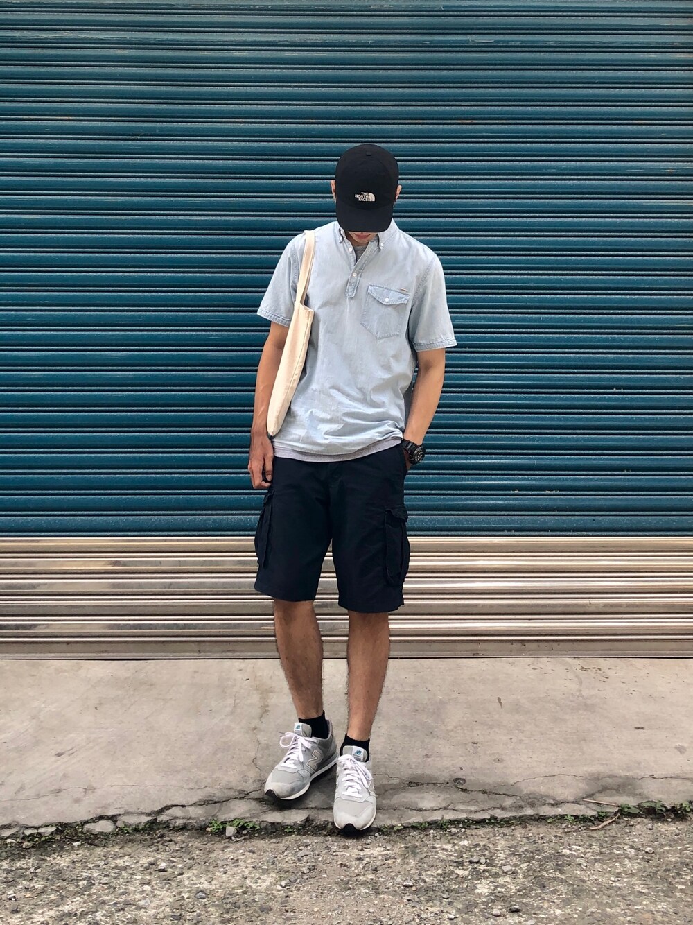 「ootd、夏、夏コーデ、休日スタイル、日常、New Balance、H&M、Carhartt WIP(Carhartt WIP)、THE NORTH FACE、Dickies」｜「NEW BALANCEのMRL996（スニーカー、グリーン系）」を使った、Jie Linさん（メンズ・187cm）の夏コーディネートの1枚目の写真