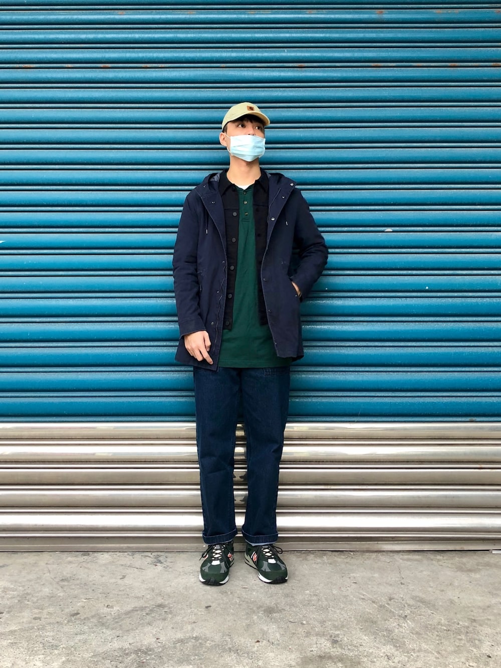 「ootd、秋コーデ、秋のコーデ、冬コーデ、今日のコーデ、休日スタイル、New Balance、thisisneverthat、Levi's、carhartt」｜「NEW BALANCEのアイテム（シューズ、グリーン系）」を使った、Jie Linさん（メンズ・187cm）の秋コーディネートの1枚目の写真