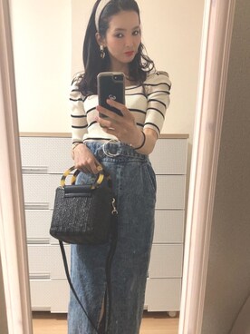 「cache cache（カシュ カシュ）のアイテム（かごバッグ）」を使った、pekoさん（レディース・158cm）の夏コーディネート