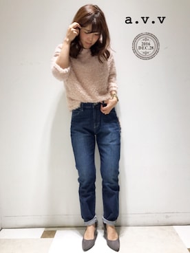 「a.v.v（アーヴェヴェ）のアイテム（トップス）」を使った、mio☻miloさん（レディース・156cm）の冬コーディネート