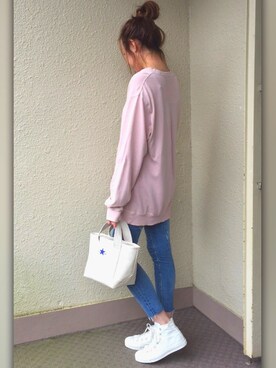 「B:MING by BEAMS（ビーミングバイビームス）のビーミング by ビームス / ピグメントダイクルーネックスウェット（スウェット、ピンク系）」を使った、a☺︎iさん（レディース・166cm）の春コーディネート