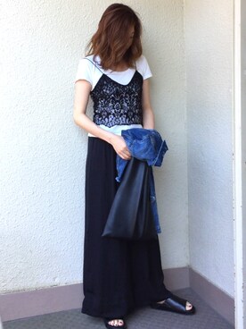 「DHOLIC（ディーホリック）のアイテム（キャミソール、ブラック系）」を使った、a☺︎iさん（レディース・166cm）の春コーディネート