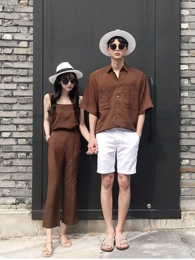 「アイテム（その他トップス、ブラウン系）」を使った、THEXXXYさん（レディース・164cm）の春コーディネート