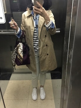 「ボーダーニット」｜「アイテム（トレンチコート）」を使った、Vivian-Cさん（レディース・170cm）の冬コーディネート