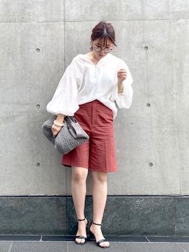 「Andemiu（アンデミュウ）のシアーバルーンスリーブブラウス941497（シャツ/ブラウス）」を使った、andemiu_mayaさん（レディース・165cm）の春コーディネート