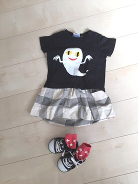 「SPACE（スペース）のアイテム」を使った、tittiさん（キッズ・90cm）の春コーディネート