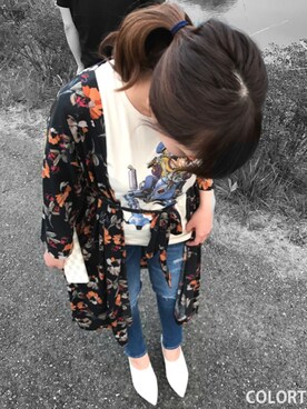 「GU（ジーユー）のアイテム（カーディガン/ボレロ、ブラック系）」を使った、まゆさん（レディース・157cm）の春コーディネート