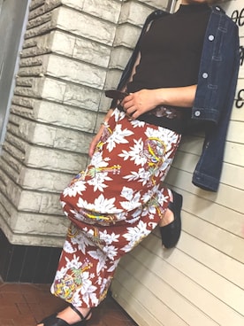 「Handmade（ハンドメイド）のアイテム（その他パンツ、ブラウン系）」を使った、縦横ナナメ さん（レディース・159cm）の秋コーディネート