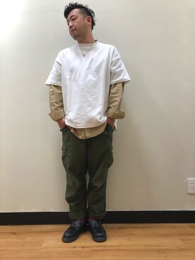 「Right-on（ライトオン）のアイテム（カーゴパンツ）」を使った、もっしーさん（メンズ・170cm）の春コーディネート