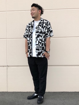 「Right-on（ライトオン）のアイテム（シャツ/ブラウス、ブラック系）」を使った、もっしーさん（メンズ・170cm）の夏コーディネート
