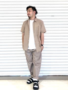 「CAMP7（キャンプセブン）のアイテム（サンダル）」を使った、もっしーさん（メンズ・170cm）の夏コーディネート