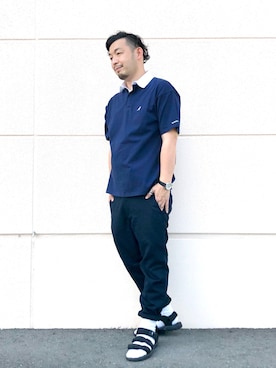 「CAMP7（キャンプセブン）のアイテム（サンダル）」を使った、もっしーさん（メンズ・170cm）の夏コーディネート