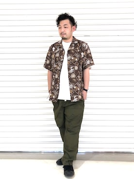 「reyn spooner（レインスプーナー）のアイテム（シャツ/ブラウス、ブラウン系）」を使った、もっしーさん（メンズ・170cm）の夏コーディネート