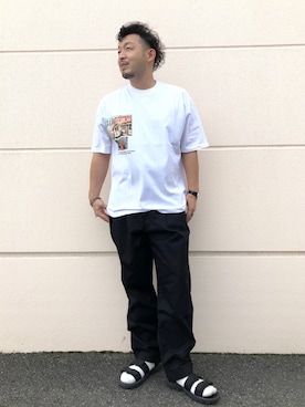 「RAG MACHINE（ラグマシーン）のアイテム（Tシャツ/カットソー、ホワイト系）」を使った、もっしーさん（メンズ・170cm）の夏コーディネート