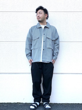 「Right-on（ライトオン）のアイテム（ジャケット/アウター、グレー系）」を使った、もっしーさん（メンズ・170cm）の夏コーディネート
